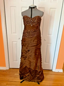 Alta Moda Couture braun Perlen langes trägerloses Stufenkleid Kleid Gr. 12 - Bild 1 von 11