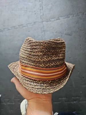 Goorin Bros Straw Fedora Hat Brown Tan and Brass Castle Pin Size Small - Image 1 of 4