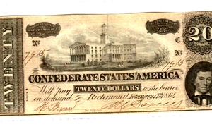 $20 "CONFEDERATE"  (BLUEBACK) "1800'S" $20 RARE "BLUEBACK"CONFEDERATE" NICE!! - Picture 1 of 3