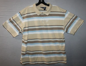Bugle Boy Company Short Sleeve Polo Shirt Size XXL Vintage Beige White Striped - Picture 1 of 15