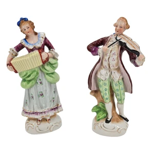 Estatuillas de porcelana victorianas vintage pareja musical 9,5" hechas en Japón ocupado - Imagen 1 de 13