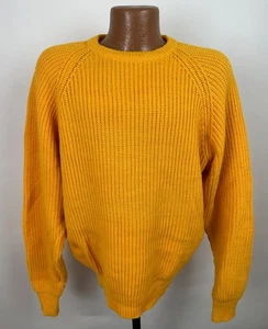 Vintage Ski Sweater Mens Large 80s 90s Ribbed Acrylic Knit Raglan Goldenrod Dad - Picture 1 of 14