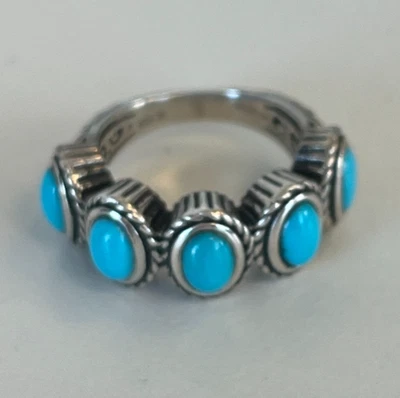 Vintage India Sterling Silver Turquoise Five Stone Ring Size 6 Braided Twist - Image 1 of 4