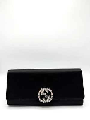 [eBay Live]古驰黑色缎面GG水钻手拿包 — 第 1/4 张图片