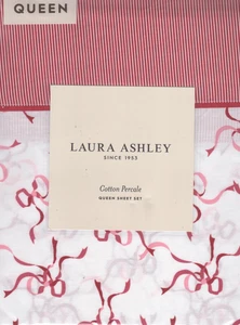 Laura Ashley Queen Sheet Set Trailing Bows Printed Red 4pc Farmhouse Chic Pink - Picture 1 of 6