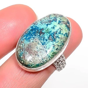 Azurite - Utah Gemstone Silver Plated Handmade Bali Ring s.7 T57, Christmas Gift - Picture 1 of 3