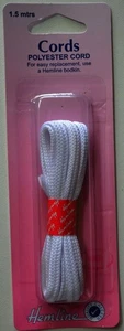 Hemline Cords, Polyester Cord, Drawstring Cord, 6mm x 1.5 metres, White - Imagen 1 de 2