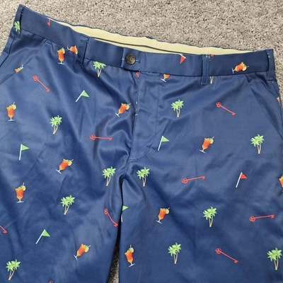 Pantalones Cortos de Golf Loudmouth Para Hombres 38 "Escondite" Azul Marino Palmeras Bebidas Geométricas Foto 1 de 4