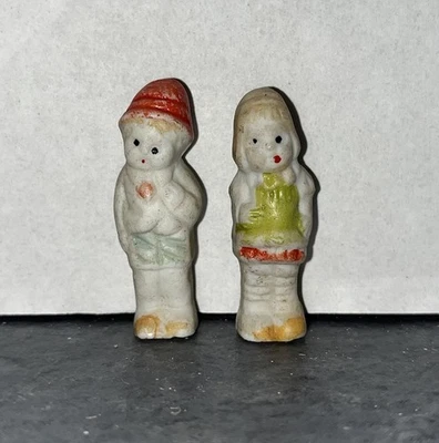 Vintage Miniature Frozen Charlotte Penny Pocket Doll Bisque Couple Painted 2” - Image 1 of 3
