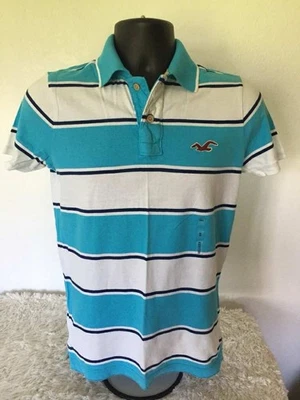 NWT Y2K HOLLISTER Mens/Dudes SS Striped Polo Shirt w/ Logo (Blue,Navy) Size S - Image 1 of 4
