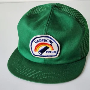 Vintage Rainbow Pipeline Trucker Hat Patch Snapback 80s Mesh Back Baseball Cap - Picture 1 of 11