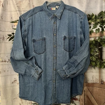Camisa de mezclilla azul Levi's de colección para hombre XXL lengüeta roja manga larga botones de metal Foto 1 de 4