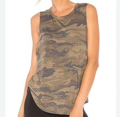 STRUT THIS OLIVE GREEN CAMO SLEEVELESS MUSCLE TEE TANK TOP WOMENS SZ XS - Image 1 of 4