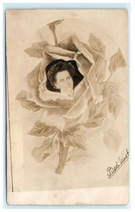 1910 Michigan City Indiana maskierte Blumen RPPC der Frau "Best Wish" Komposition - Bild 1 von 2
