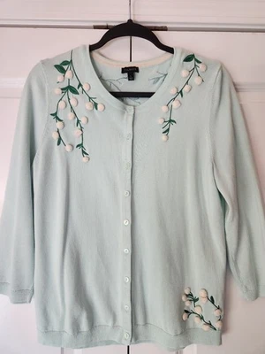 Suéter Cárdigan Adornado Talbots Talla Grande Pompones Diseño Floral Como Nuevo... Foto 1 de 4