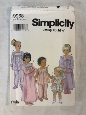 Y2K Simplicity Pattern 9968 Girl's Sleepwear Easy To Sew Sz 1/2-4 Factory Folded - Image 1 of 2