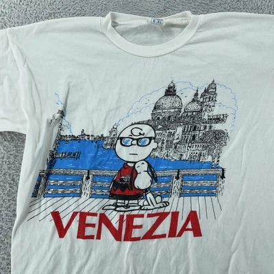 Vintage Snoopy Charlie Brown Venezia Italy T-Shirt XS Venice Peanuts Cartoon - Image 1 of 4