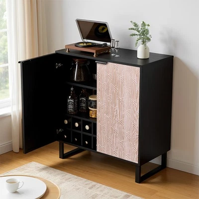 Gabinete de bebidas Gabinete de vino de madera para 14 botellas Gabinete de bar con soportes de vidrio Foto 1 de 4