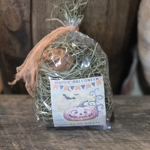 Primitive Farmhouse Halloween Fall Dried Grass Bowl W/ Jack O Lantern - Picture 1 of 5