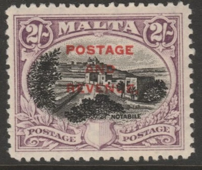 Malta COMO NUEVO GV 1928 gastos de envío ingresos sobreimpresión 2 negro y púrpura sg188 Foto 1 de 2