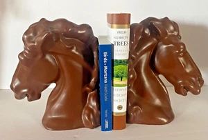 Coppia di bookend testa di cavallo vintage marrone opaco con finitura - Foto 1 di 2
