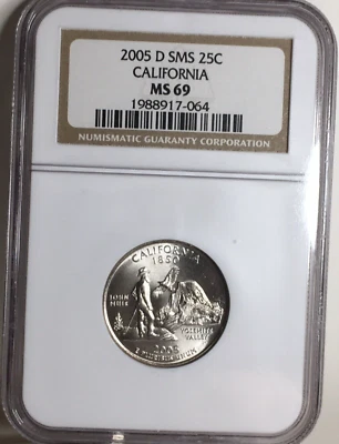 2005-D California State Quarter NGC MS69 SMS  satin Free Ship.  #917-064 - Image 1 of 2