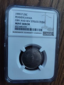 1999 P 25 C Pennsylvania Obv And Rev Struck Thru Mint Error - Picture 1 of 1