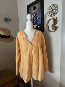 Eileen Fisher Peach orange 1x Woman Irish Linen button front loose blouse top - Picture 1 of 4