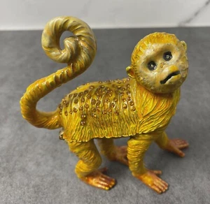 Monkey Jeweled Hand Painted Hinged Trinket Box Gold Rhinestone Shelf Sitter - Picture 1 of 7