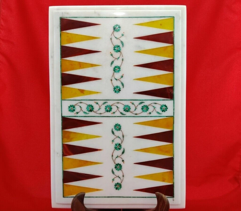 18" x 12" Marble Backgammon Table Top Semi precious stones Inlay Handmade Work - Image 1 of 1