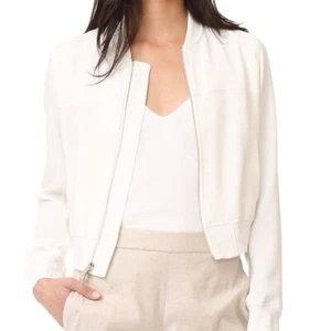 NWT THEORY ladies 12 Rice Ivory Classic Zip Crepe Clean Bomber Jacket $465 - Picture 1 of 6