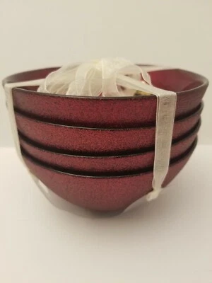 AKCAM TURKISH GLASS Red Bowls Soup Salad Cereal Set Of 4 Christmas SPARKLE New - Image 1 of 4