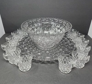 14 Piece Imperial Glass Ohio Mount Vernon Punch Bowl Set Base Plate 12 Cups - Picture 1 of 18