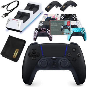 Controlador inalámbrico Sony DualSense PS5, negro + base de carga, tarjeta de revestimiento y tela - Imagen 1 de 8