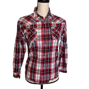 Roper Shirt Girls Large 12-14 Western Plaid Red Snap Front Pockets Long Sleeve - Picture 1 of 12