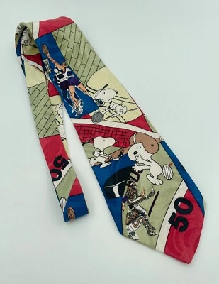 Vintage  Snoopy 50 Sports NeckTie Peanuts Branded 1958 Syndicate 100% Silk  - Изображение 1 из 3