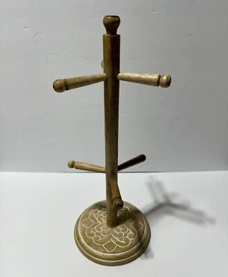 Bamboo Coffee Mug Tree Holds Six Mugs with a Design / Decorative Base - Image 1 of 4