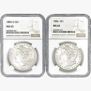 [2] Morgan Silver Dollar Coins NGC MS63 [1884-O, 1886]