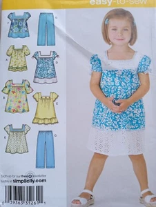 1/2 1 2 3 4 Toddler Girl's Top Pants Dress Square neck Retro Simplicity 3511 - Picture 1 of 2