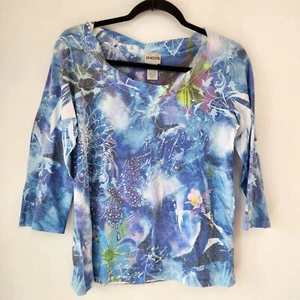 Chico's Blumen Bluse Top Shirt Y2K Burnout 90er leicht verziert Gr. M - Bild 1 von 6