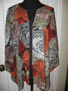 Dana Buchman,Tunic,Black Multicolor, Button Front Semi Sheer,Wing sleeve,L - Picture 1 of 9