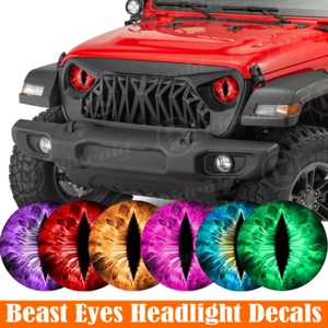 3D Round Stereo Beast Eyes Headlight Decals For Jeep Truck Headlights Stickers - Picture 1 of 30