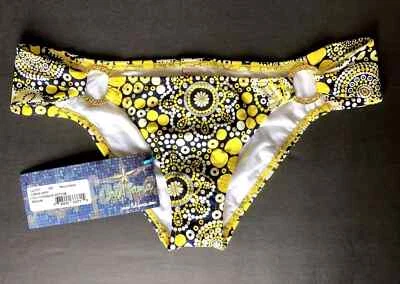 Parte inferior de bikini Luli Fama pequeña mediana amarilla azul anillo tórico nuevo con etiquetas Foto 1 de 2