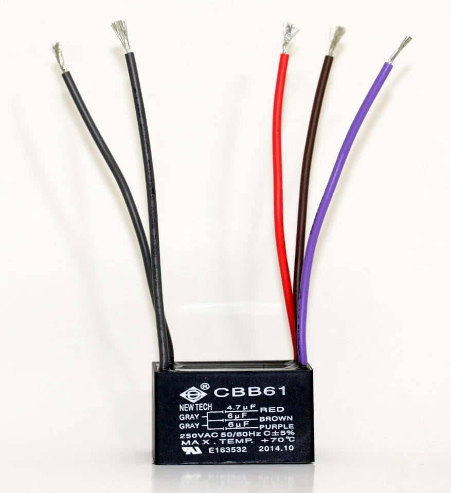 NEW TECH CEILING FAN CAPACITOR CBB61 4.7uf+6uf+6uf 5 WIRE