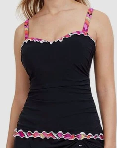 $95 Profile by Gottex Women's Black Palm Springs Tankini Top Swimwear Size 40D - Picture 1 of 3