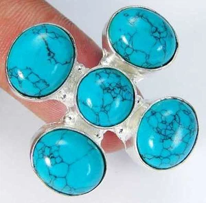 Turquoise & 925 Silver Handmade Lovely Ring Size S & gift-box - Picture 1 of 2