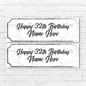 2 PERSONALISED WHITE MARBLE BIRTHDAY BANNERS - ANY NAME - ANY AGE - Picture 1 of 2