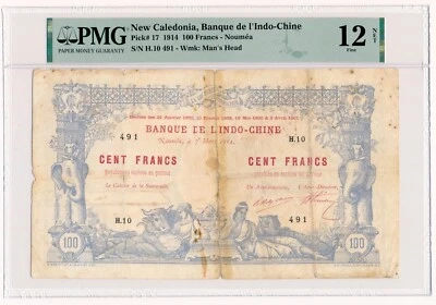 NEW CALEDONIA banknote 100 Francs 1914 PMG F 12 Fine - Image 1 of 4