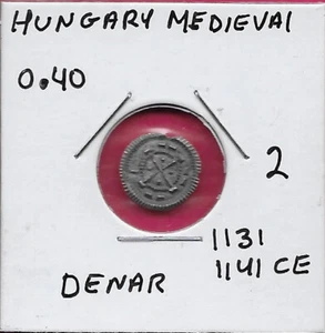 HUNGARY MEDIEVAL DENIER (DENAR) SILVER 1131-1141 CE BELA II,CROSS IN INNER CIRCL - Picture 1 of 2
