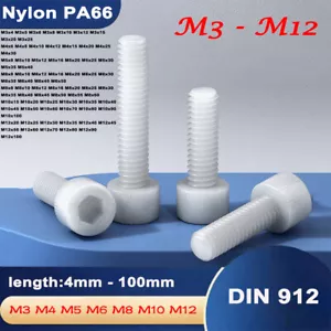 Kunststoff Zylinderschrauben Innensechskant Weiß Nylon DIN 912 M3 M4 M5 Bis M12 - Bild 1 von 82